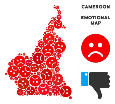 Üzgün Emojis vektör zavallı Afrika Kamerun Haritası kolaj