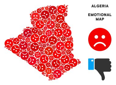 Vektör zavallı Cezayir harita mozaik üzgün suratlar