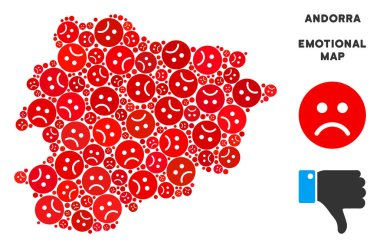 Vektör kriz Andorra haritası kompozisyon üzgün suratlar