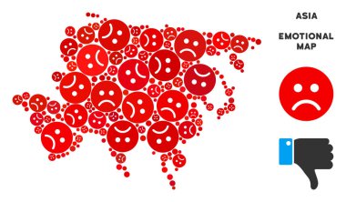 Üzgün Emojis vektör duygusal Asya harita kolaj