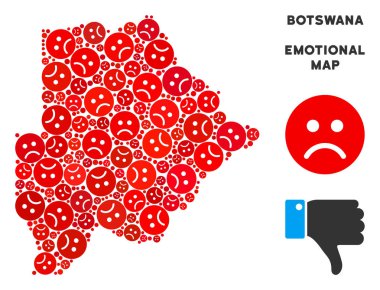 Vektör mutsuz Botsvana Haritası mozaik üzücü Emojis