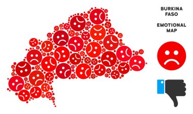 Vektör mutsuz Burkina Faso Haritası kompozisyon üzgün suratlar