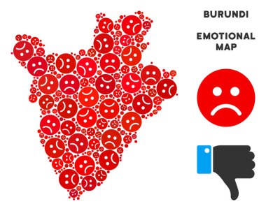 Vektör duygu Burundi Haritası kolaj üzgün Emojis