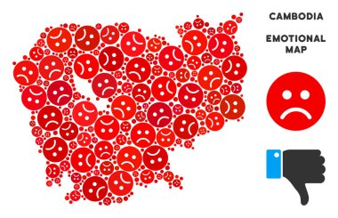 Vektör üzüntü Kamboçya haritası kompozisyon üzgün suratlar