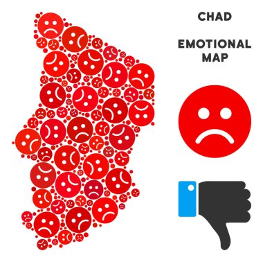Vektör kriz Chad harita mozaik üzücü Emojis