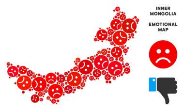 Vektör mutsuz Çin İç Moğolistan haritası kompozisyon üzgün suratlar