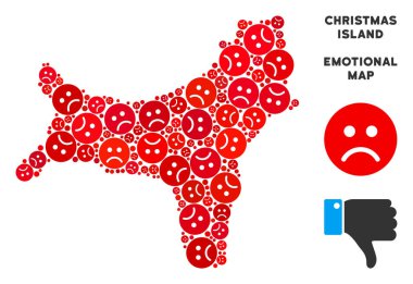 Üzgün Emojis vektör mutsuz Christmas Adası Haritası kolaj