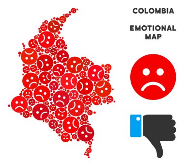 Vektör üzüntü Kolombiya harita kolaj üzgün suratlar