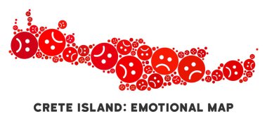 Vektör duygu Girit Adası harita mozaik üzgün suratlar