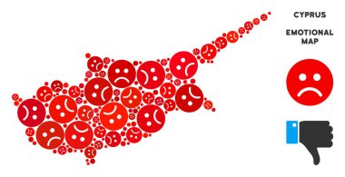 Vektör zavallı Kıbrıs Adası harita kolaj üzgün suratlar