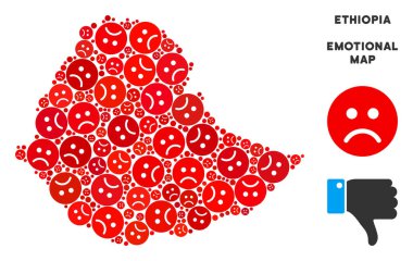 Vektör üzüntü Etiyopya harita kompozisyon üzgün suratlar