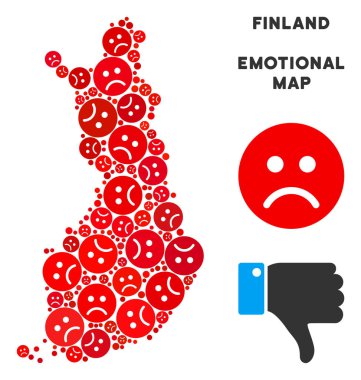 Vektör duygusal Finlandiya harita mozaik üzgün suratlar