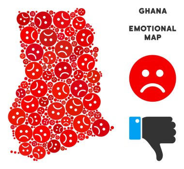 Vektör üzüntü Gana harita kompozisyon üzgün Emojis