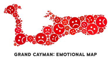 Vektör duygusal Grand Cayman Adaları'ndaki harita kompozisyon üzgün suratlar