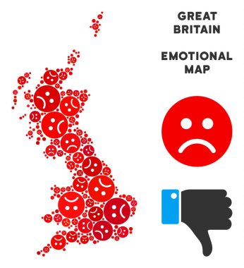 Vektör duygusal İngiltere harita kompozisyon üzgün suratlar