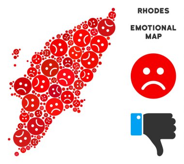 Vektör mutsuz Yunan Rodos Adası harita kolaj üzgün suratlar
