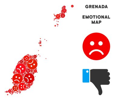 Vektör zavallı Grenada harita mozaik üzgün suratlar