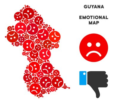 Üzgün Emojis vektör duygusal Guyana Haritası kolaj
