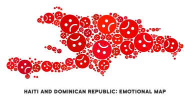 Vektör Dolor Haiti ve Dominik Cumhuriyeti harita kompozisyon üzgün suratlar