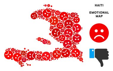 Vektör kriz Haiti harita kompozisyon üzgün suratlar