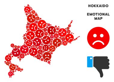 Vektör duygusal Hokkaido Adası harita mozaik üzgün suratlar