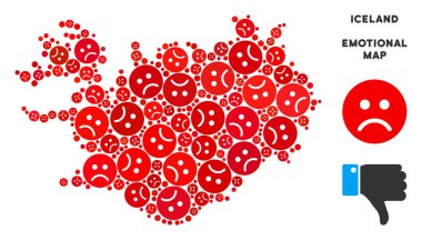 Üzgün Emojis vektör mutsuz İzlanda harita kompozisyon
