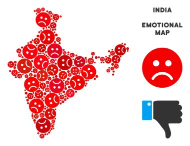 Vektör duygu Hindistan harita kompozisyon üzgün suratlar