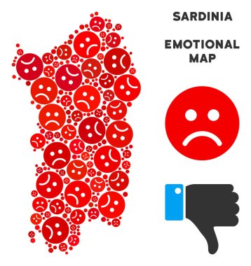 Vektör duygusal İtalyan Sardunya Adası harita mozaik üzgün suratlar