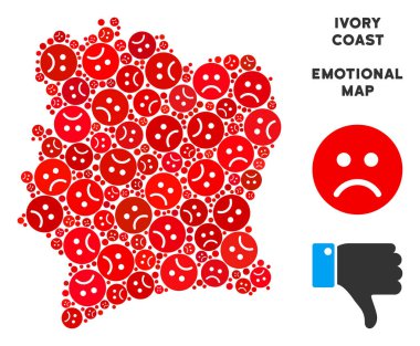 Vektör zavallı Fildişi Sahili haritası kolaj üzgün suratlar