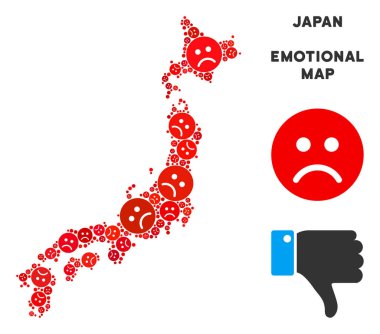 Vektör üzüntü Japonya harita kolaj üzgün suratlar