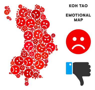 Üzgün Emojis vektör duygu Koh Tao Tayland Adası harita mozaiği