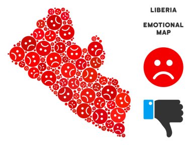 Vektör zavallı Liberya Haritası mozaik üzücü Emojis