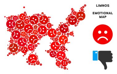 Vektör kriz Limnos Yunan Adası harita kolaj üzgün suratlar