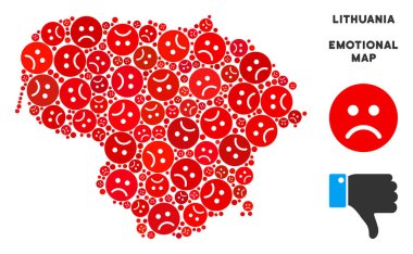 Üzgün Emojis vektör mutsuz Litvanya harita kolaj