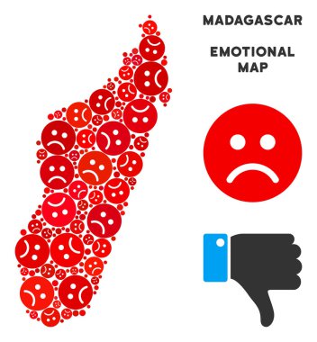 Vektör duygusal Madagaskar Adası harita kolaj üzgün suratlar