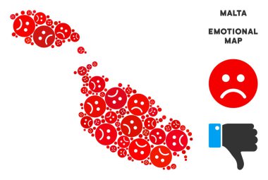 Vektör üzüntü Malta Island harita kompozisyon üzgün suratlar