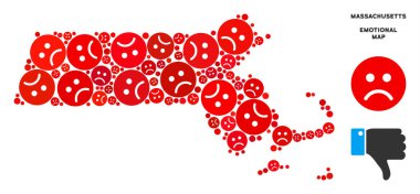 Vektör duygu Massachusetts eyalet harita kompozisyon üzgün suratlar