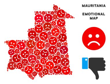 Vektör zavallı Moritanya Haritası kolaj üzgün suratlar