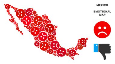 Vektör duygusal Meksika harita kompozisyon üzgün suratlar