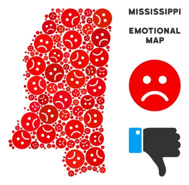 Vektör kriz Mississippi devlet harita mozaik üzgün suratlar