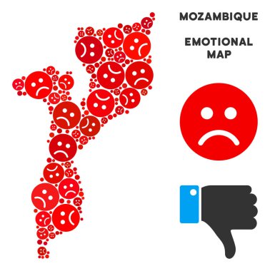 Vektör kriz Mozambik Haritası mozaik üzücü Emojis