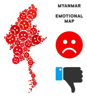 Vektör üzüntü Myanmar Haritası kolaj üzgün Emojis