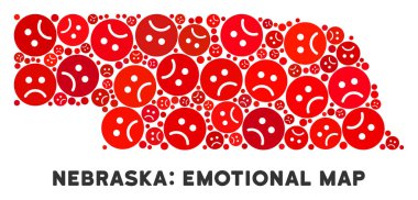 Üzgün Emojis vektör Dolor Nebraska eyalet harita kolaj