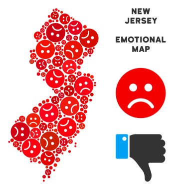 Vektör üzüntü, yeni Jersey eyalet harita kompozisyon üzgün Emojis