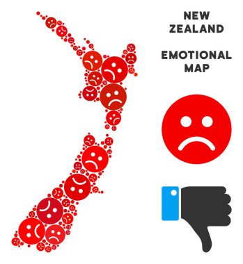 Vektör Dolor Yeni Zelanda harita kolaj üzgün suratlar