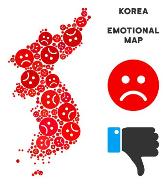 Vektör mutsuz Kuzey ve Güney Kore harita mozaik üzgün suratlar