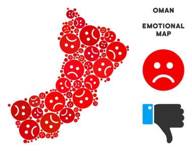 Vektör duygusal Umman harita mozaik üzgün suratlar