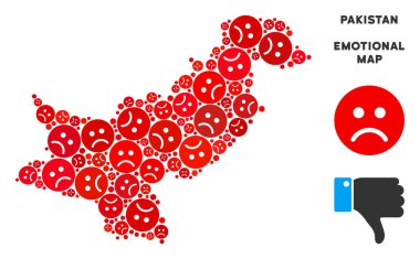 Vektör üzüntü Pakistan harita mozaik üzgün suratlar