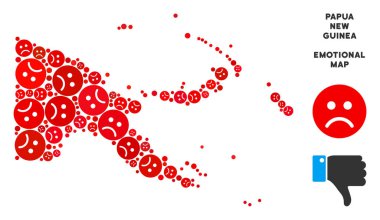 Vektör kriz Papua Yeni Gine Haritası mozaik üzgün suratlar
