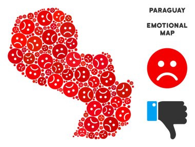 Üzgün Emojis vektör duygusal Paraguay harita kompozisyon